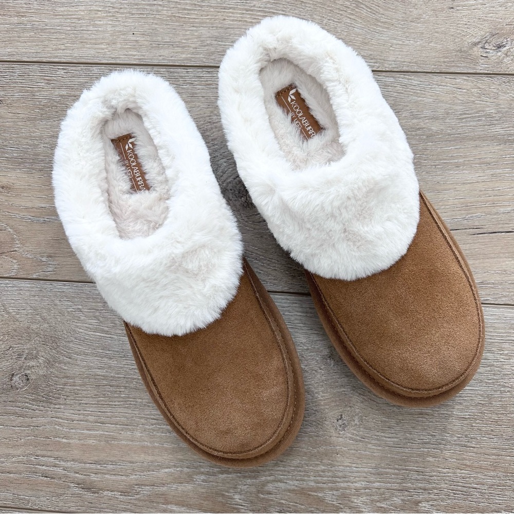 Koolaburra Chestnut Suede Shearling-Lined Clog Mules - Picture 3 of 12